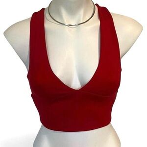 Amazon red athleisure sports work out bra top halter with cutouts and v neck